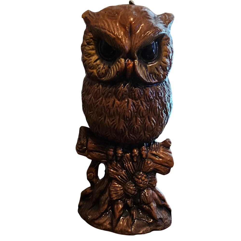 Vintage Owl Wax Candle Brown Rustic Cottage Bird Sculpture Classic MCM 80s Retro